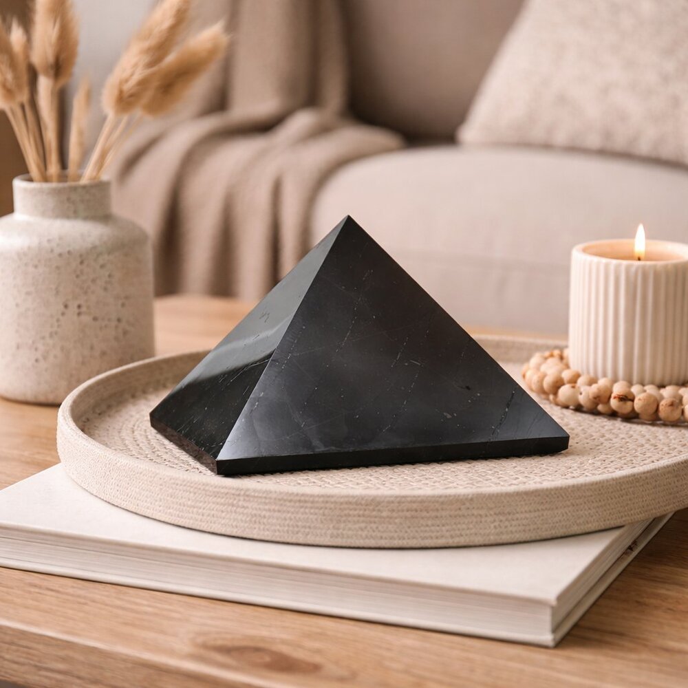 "Authentic 120mm Shungite Pyramid - EMF Protection, Healing Energy Home Decor